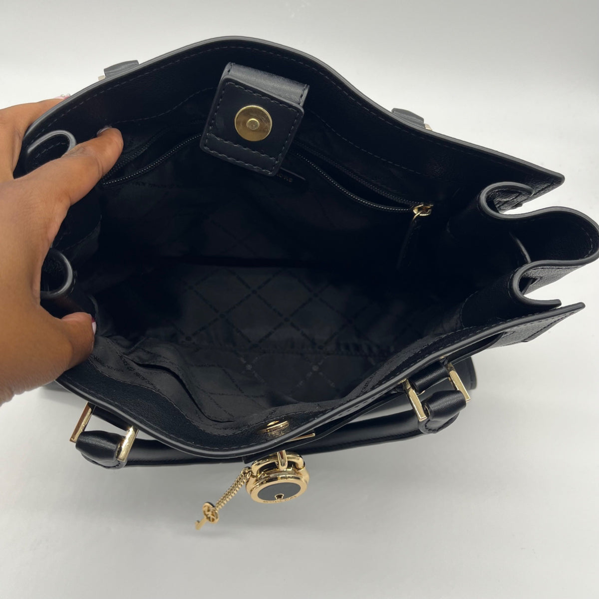 Michael Kors Black Leather Hamilton Medium Satchel Bag
