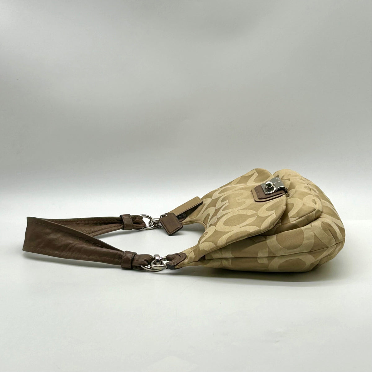 Coach Khaki Op Art Signature Canvas Hobo Shoulder Bag