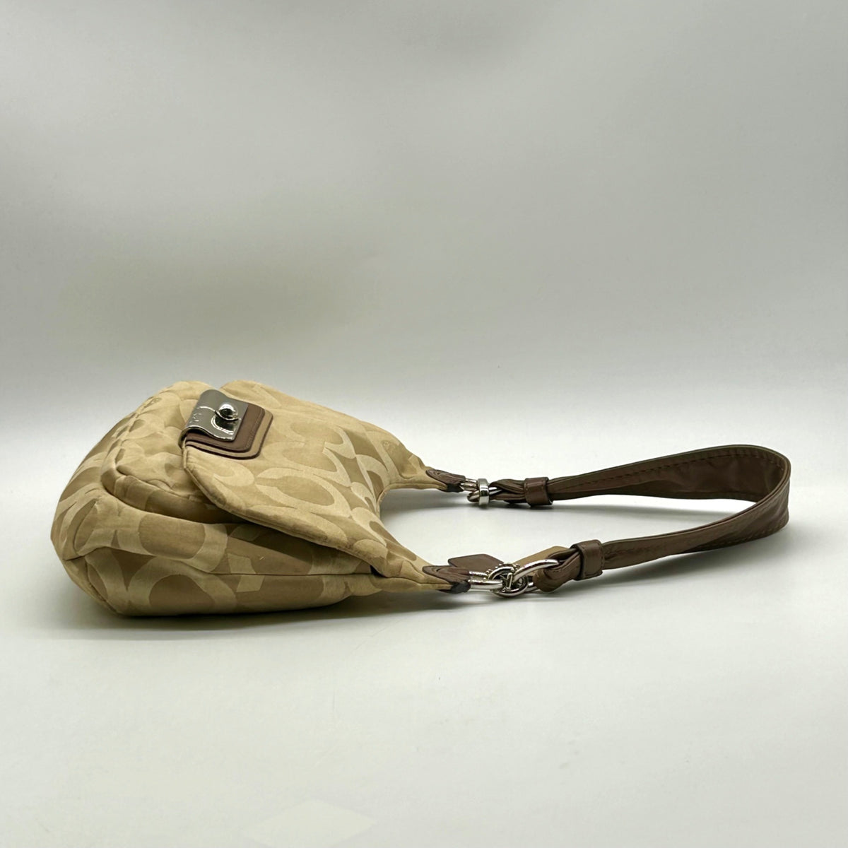 Coach Khaki Op Art Signature Canvas Hobo Shoulder Bag