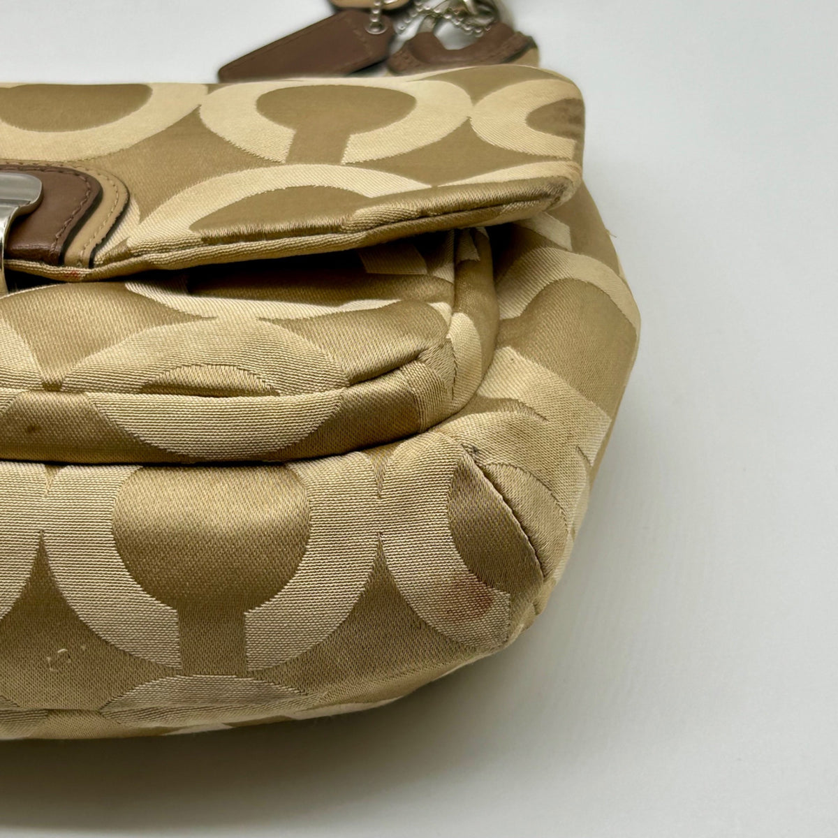 Coach Khaki Op Art Signature Canvas Hobo Shoulder Bag