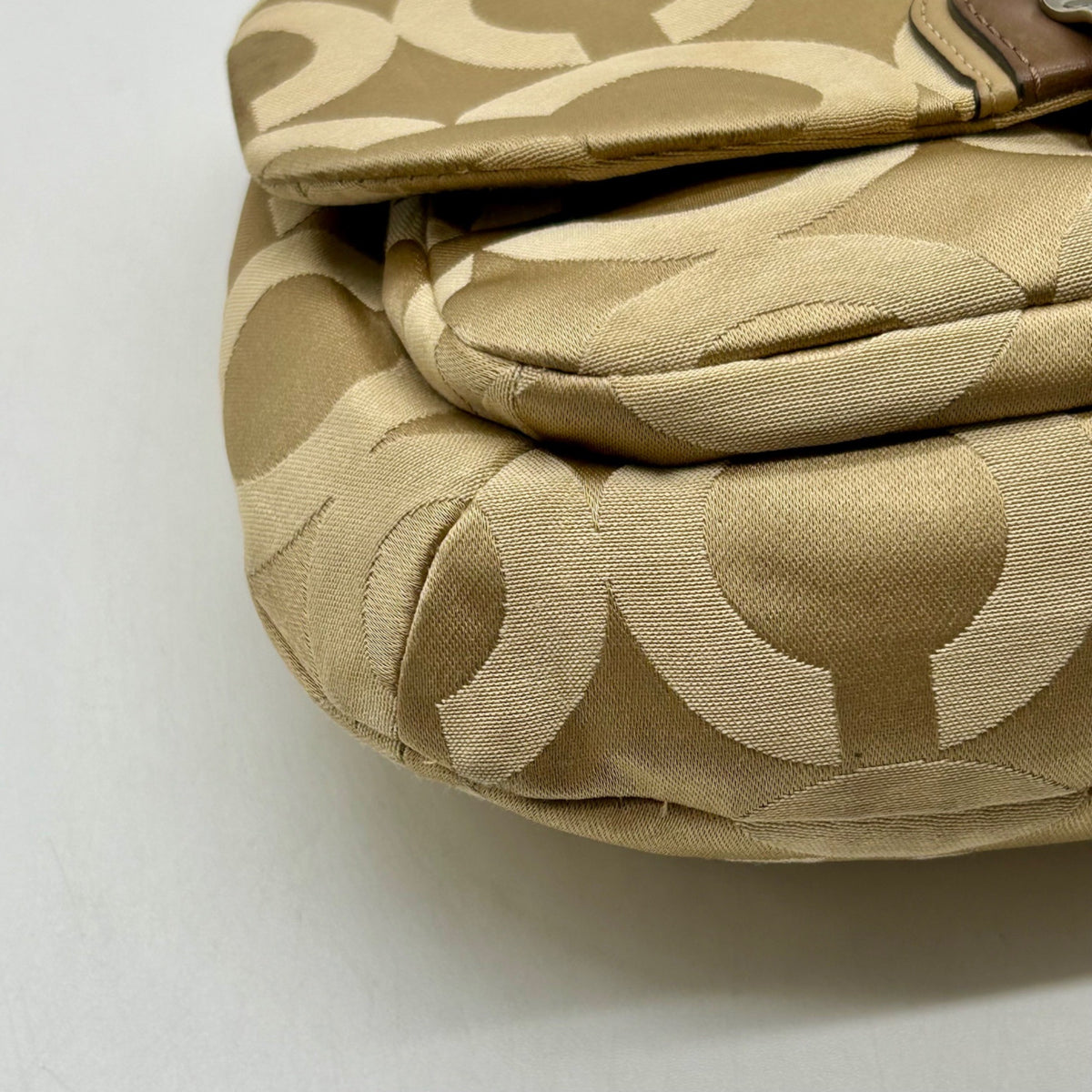 Coach Khaki Op Art Signature Canvas Hobo Shoulder Bag