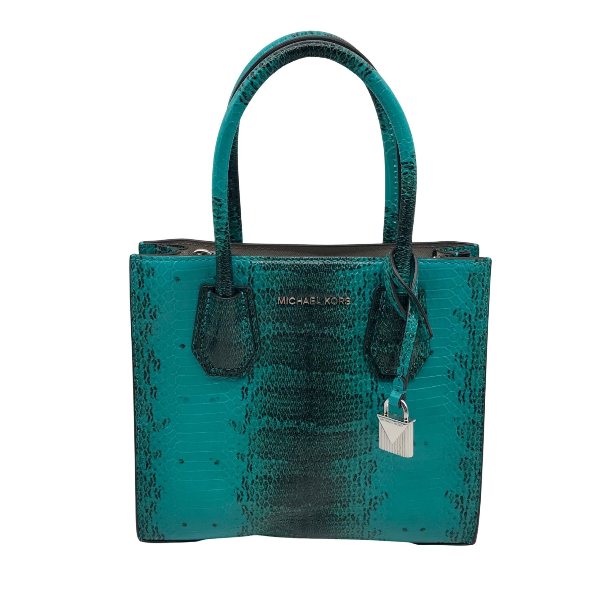 Michael Kors Blue Snake Embossed Leather Studio Mercer Convertible Satchel &amp; Wallet
