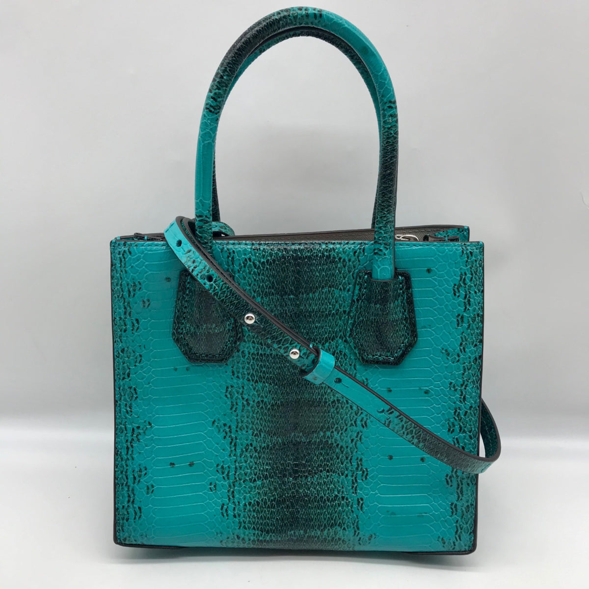 Michael Kors Blue Snake Embossed Leather Studio Mercer Convertible Satchel &amp; Wallet