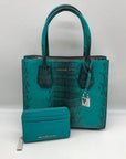 Michael Kors Blue Snake Embossed Leather Studio Mercer Convertible Satchel & Wallet