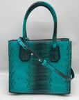 Michael Kors Blue Snake Embossed Leather Studio Mercer Convertible Satchel & Wallet