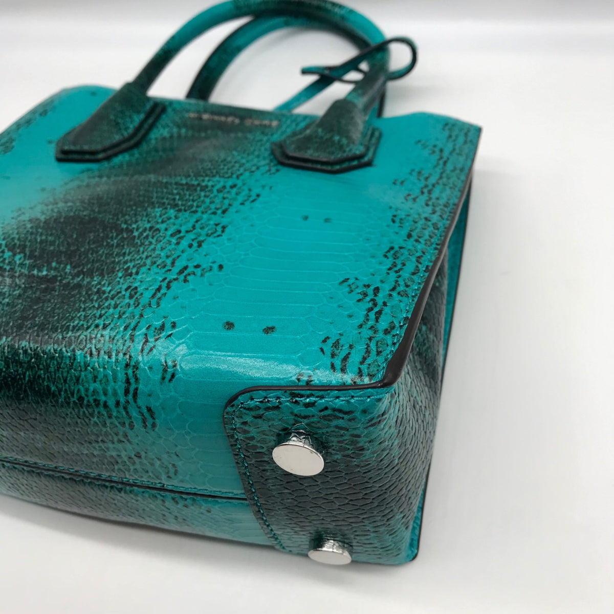 Michael Kors Blue Snake Embossed Leather Studio Mercer Convertible Satchel &amp; Wallet