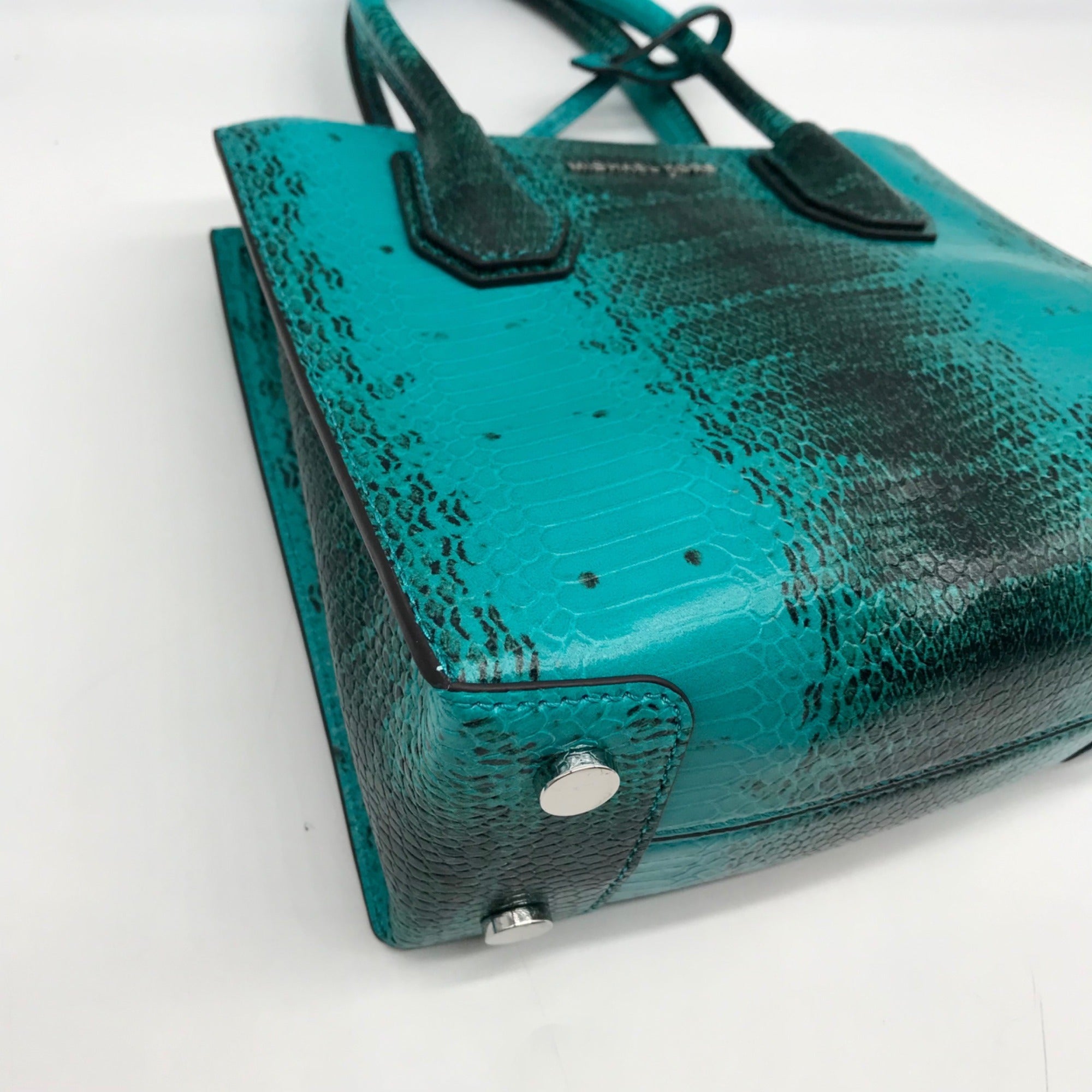 Michael Kors Blue Snake Embossed Leather Studio Mercer Convertible Satchel &amp; Wallet