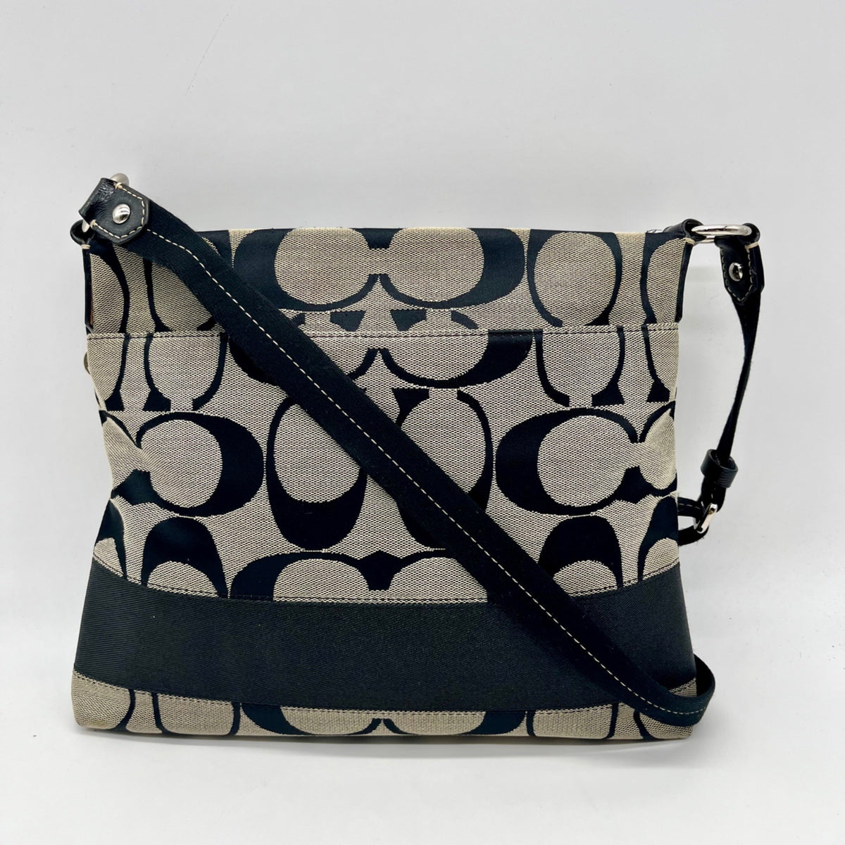 Coach Black &amp; Grey Signature Canvas Fabric Crossbody File Bag F19220
