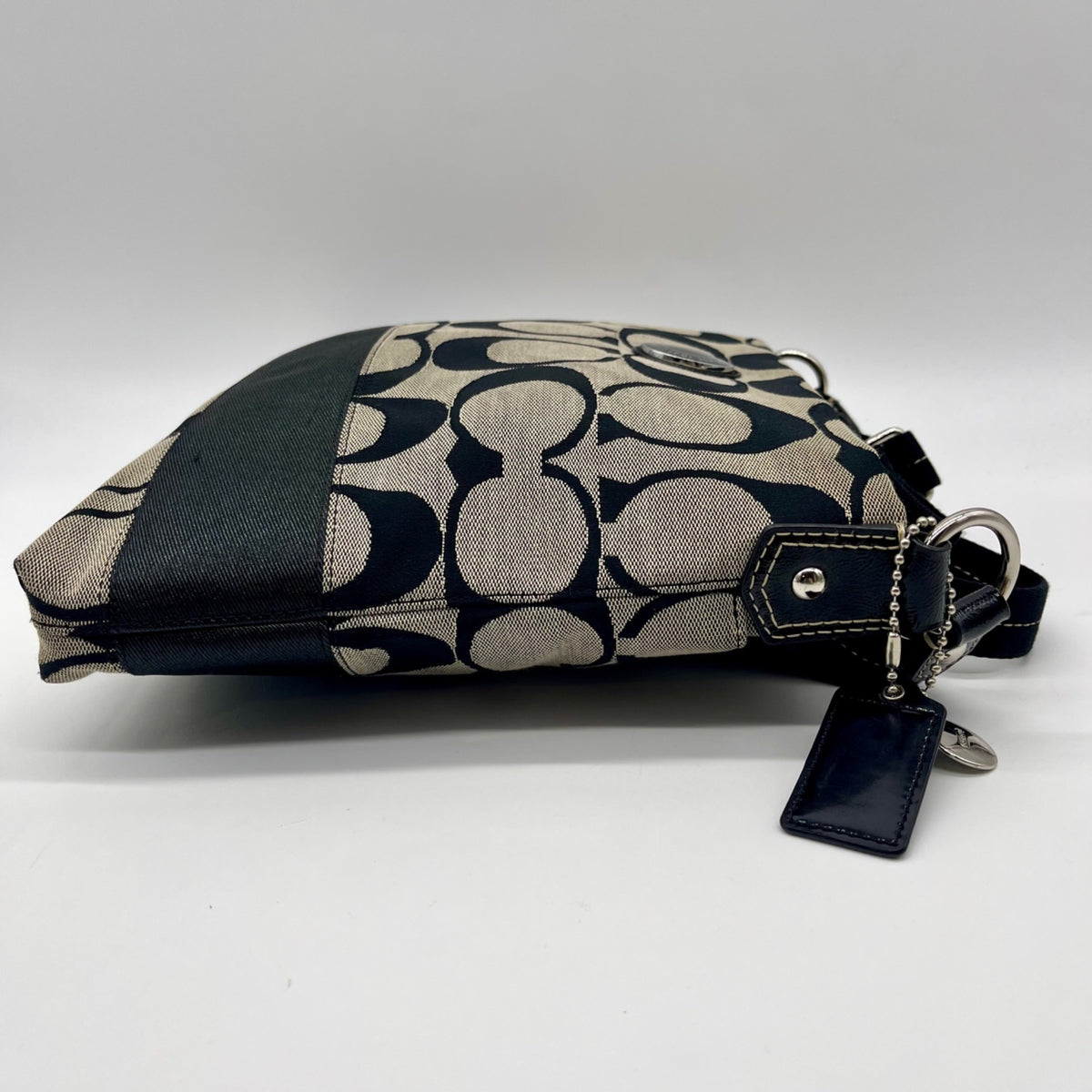Coach Black &amp; Grey Signature Canvas Fabric Crossbody File Bag F19220