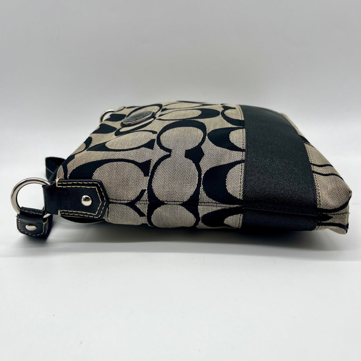 Coach Black &amp; Grey Signature Canvas Fabric Crossbody File Bag F19220