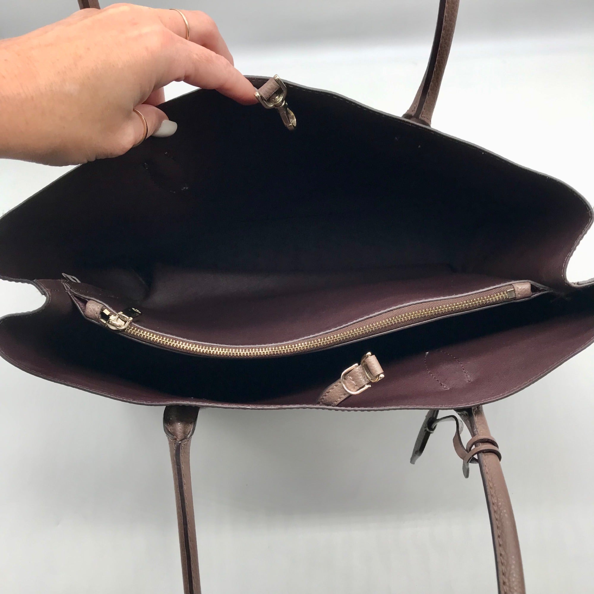 Kate Spade Taupe Pebbled Leather Zip Top Eva Tote Bag