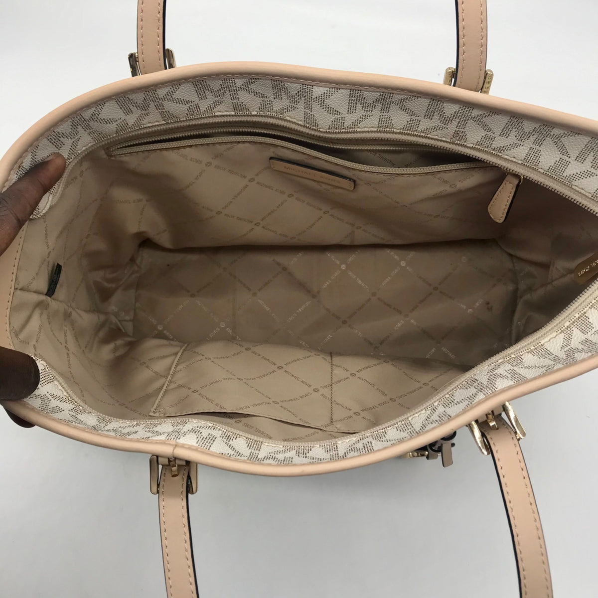 Michael Kors Cream Faux Leather Jet Set Travel Size Tote Bag