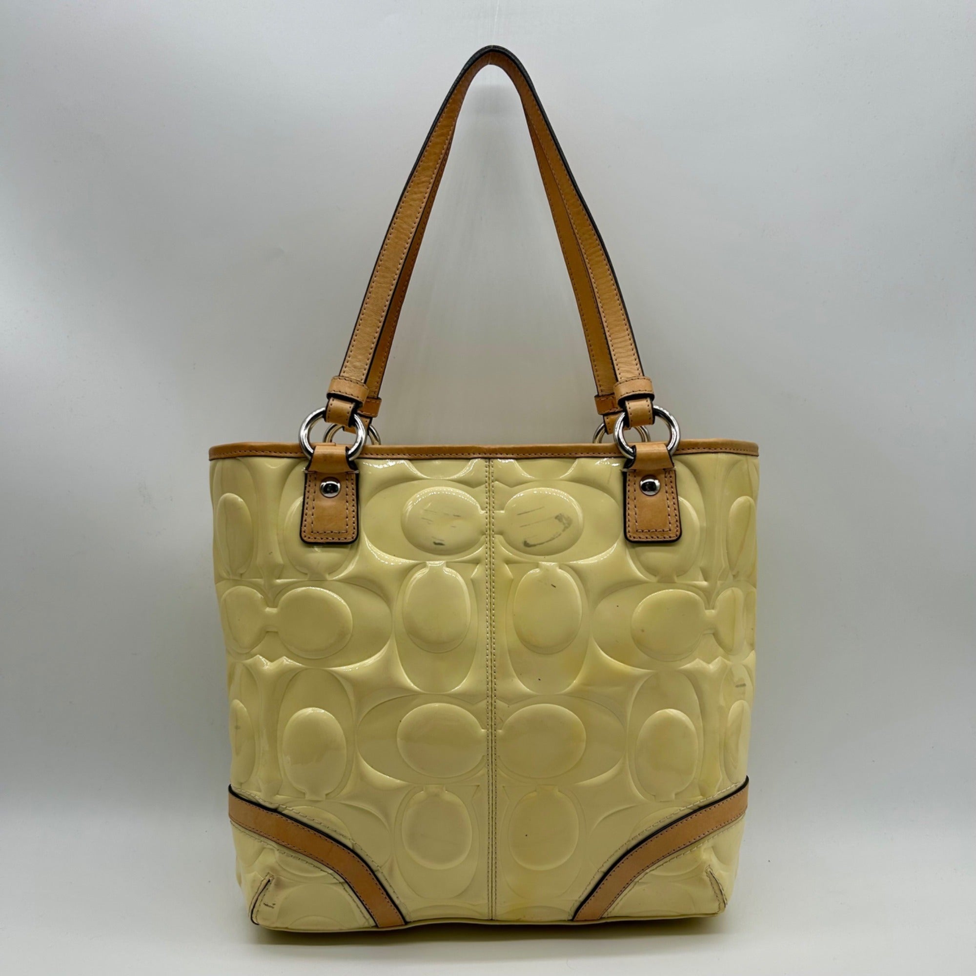 Coach Yellow Peyton Embossed Patent Leather Signature Logo Tote Bag F22322