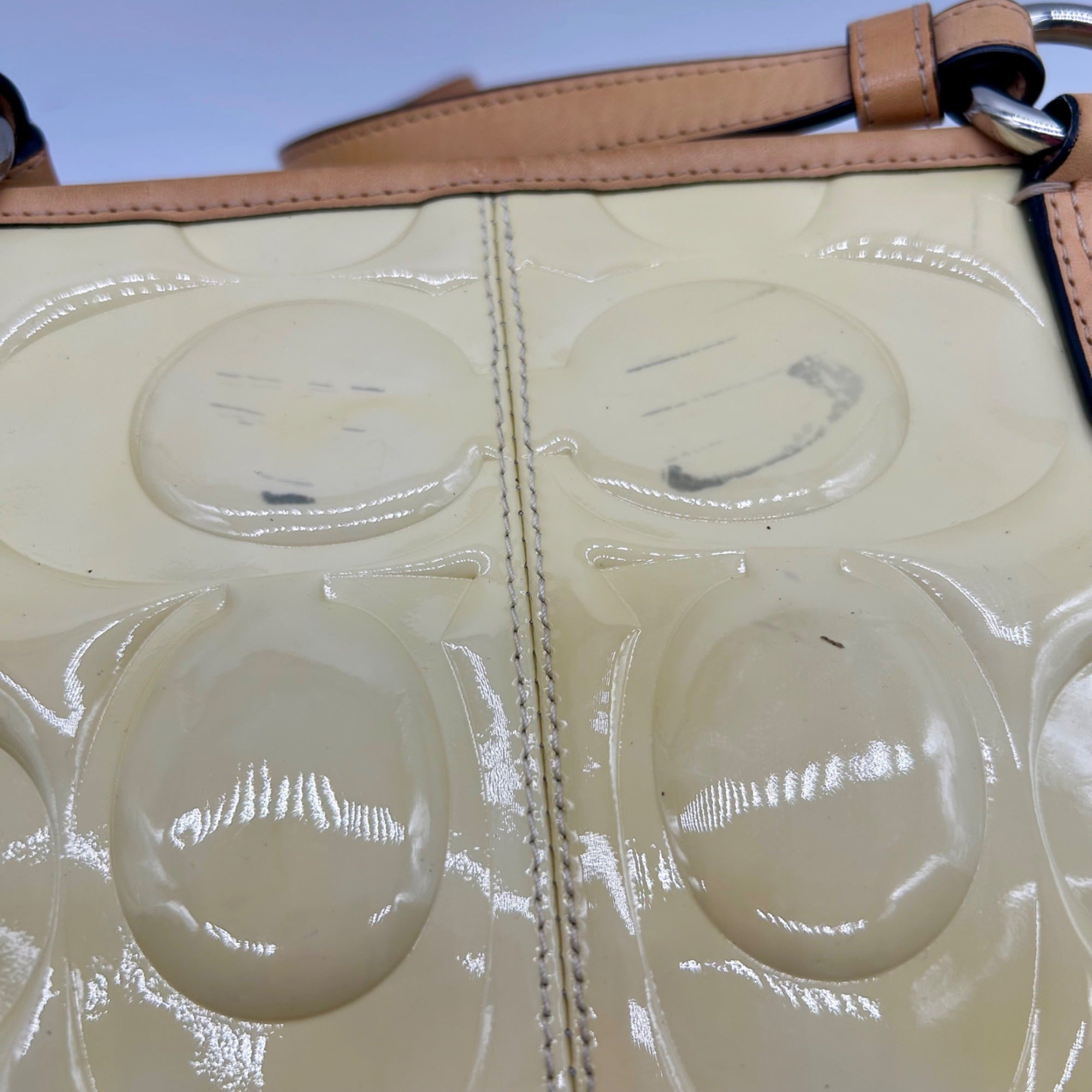 Coach Yellow Peyton Embossed Patent Leather Signature Logo Tote Bag F22322