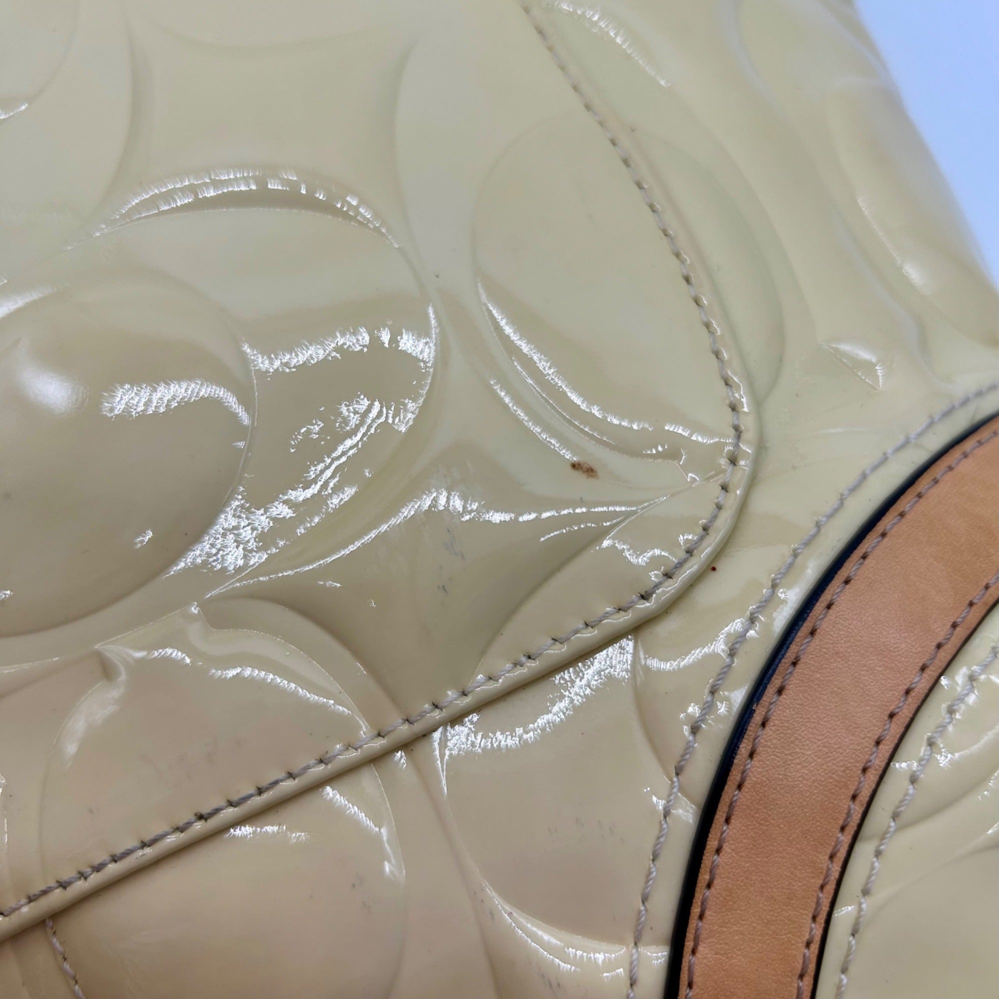 Coach Yellow Peyton Embossed Patent Leather Signature Logo Tote Bag F22322