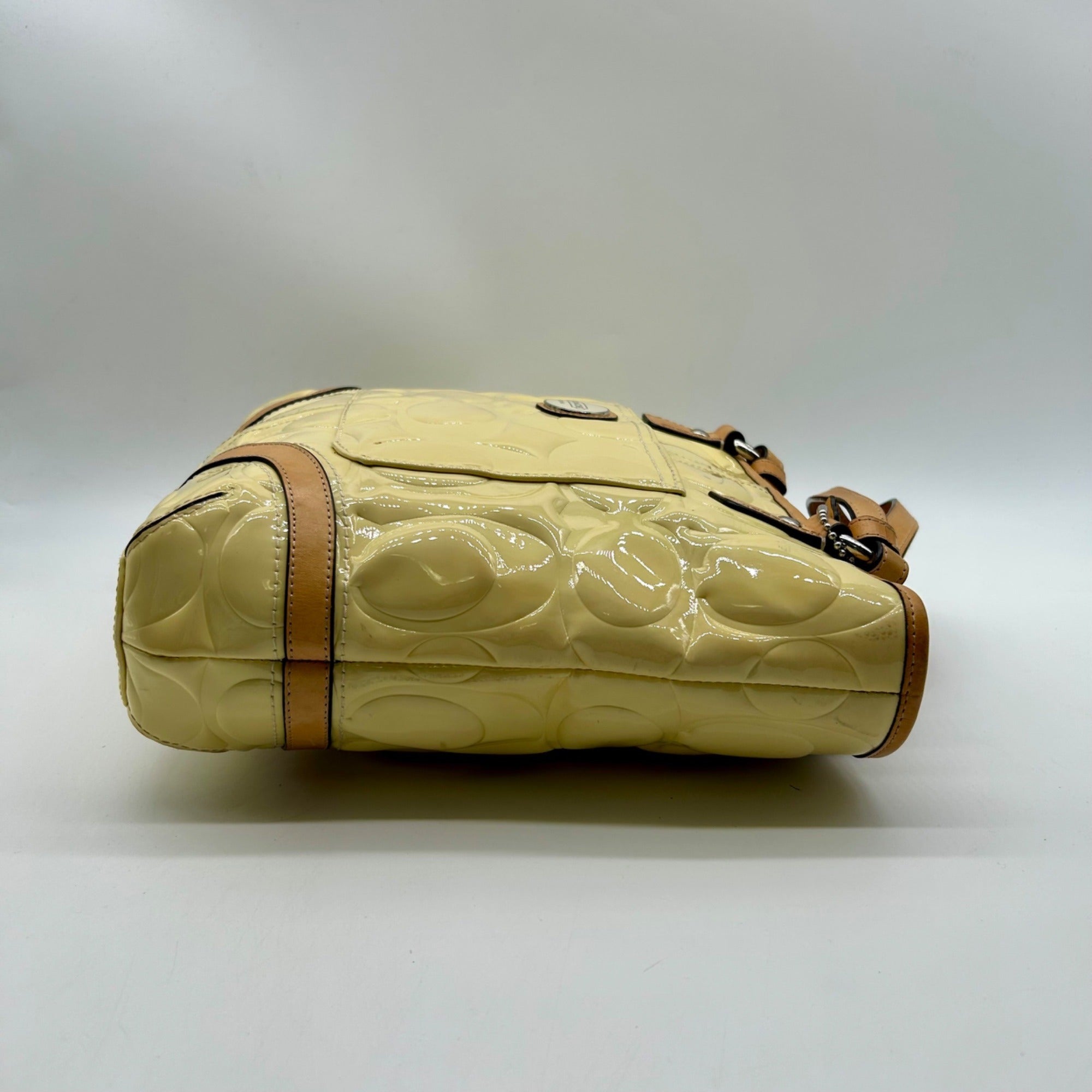 Coach Yellow Peyton Embossed Patent Leather Signature Logo Tote Bag F22322