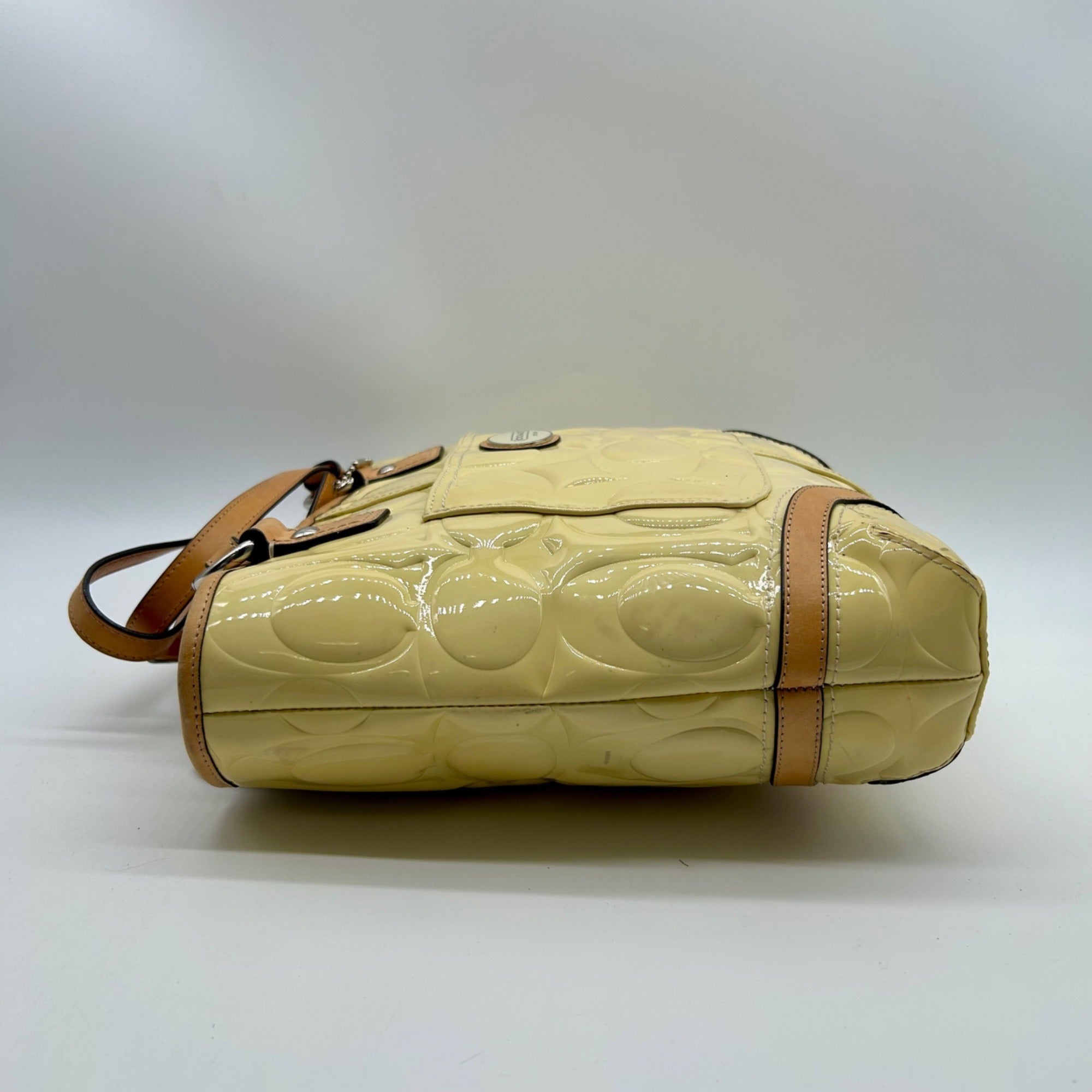 Coach Yellow Peyton Embossed Patent Leather Signature Logo Tote Bag F22322