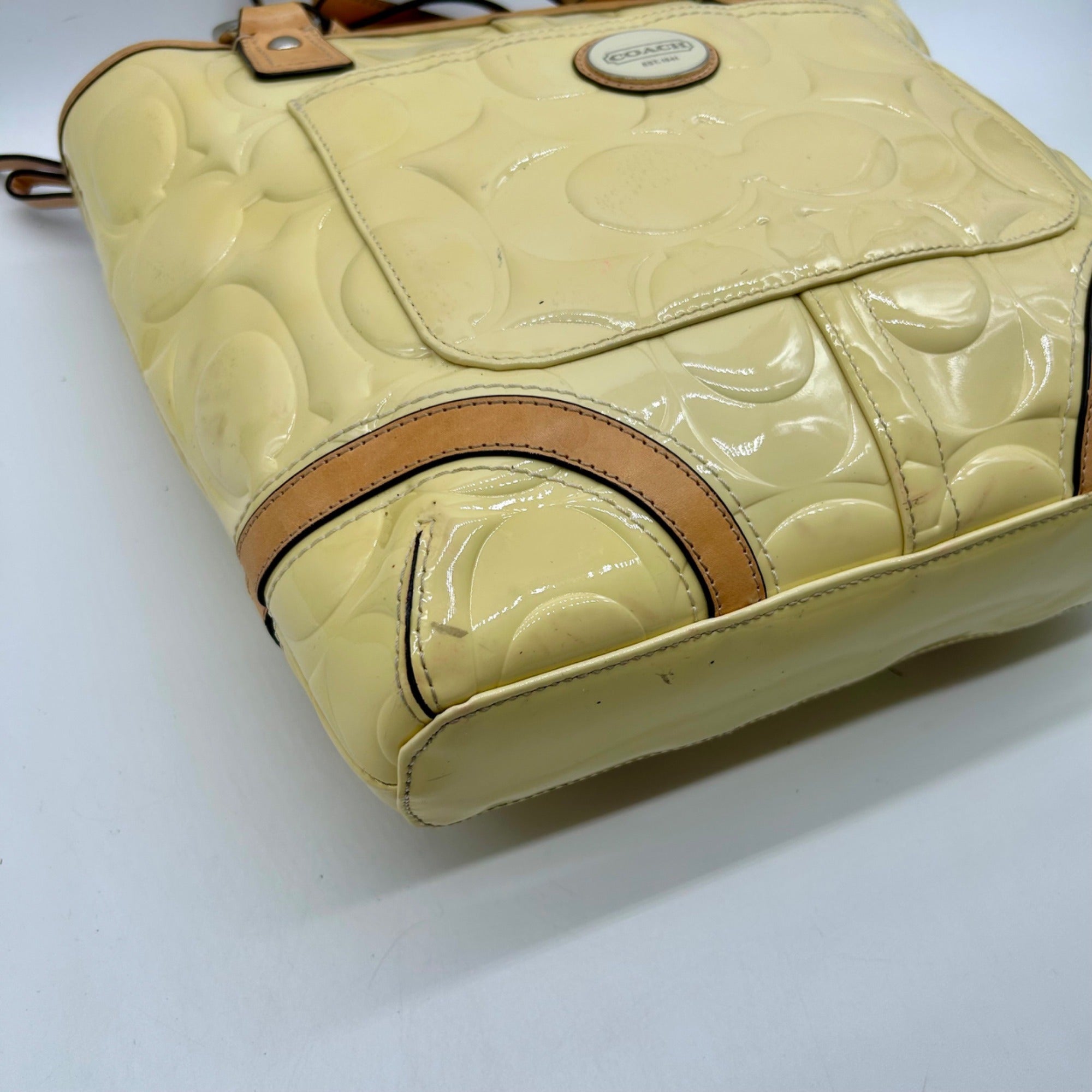 Coach Yellow Peyton Embossed Patent Leather Signature Logo Tote Bag F22322