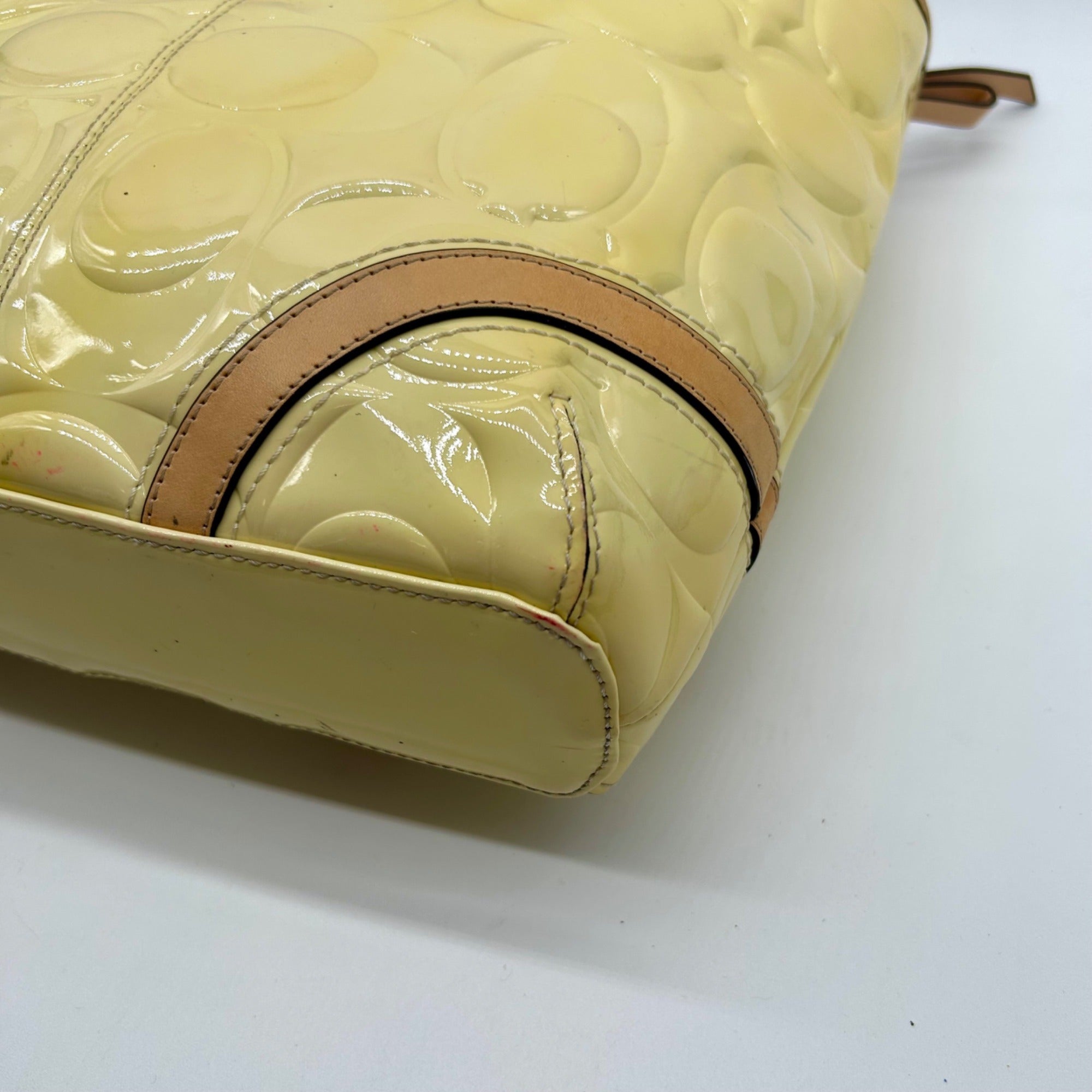 Coach Yellow Peyton Embossed Patent Leather Signature Logo Tote Bag F22322