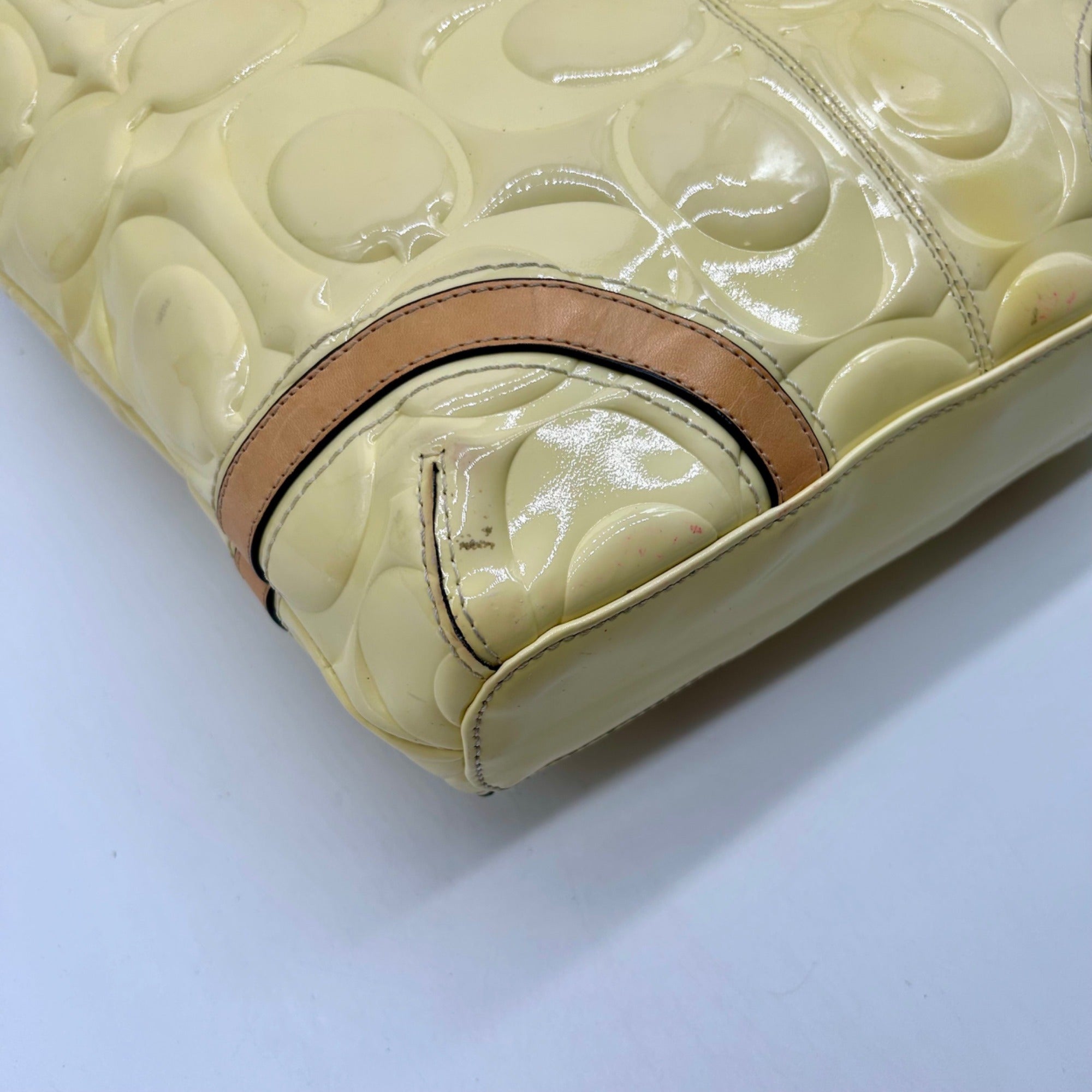 Coach Yellow Peyton Embossed Patent Leather Signature Logo Tote Bag F22322