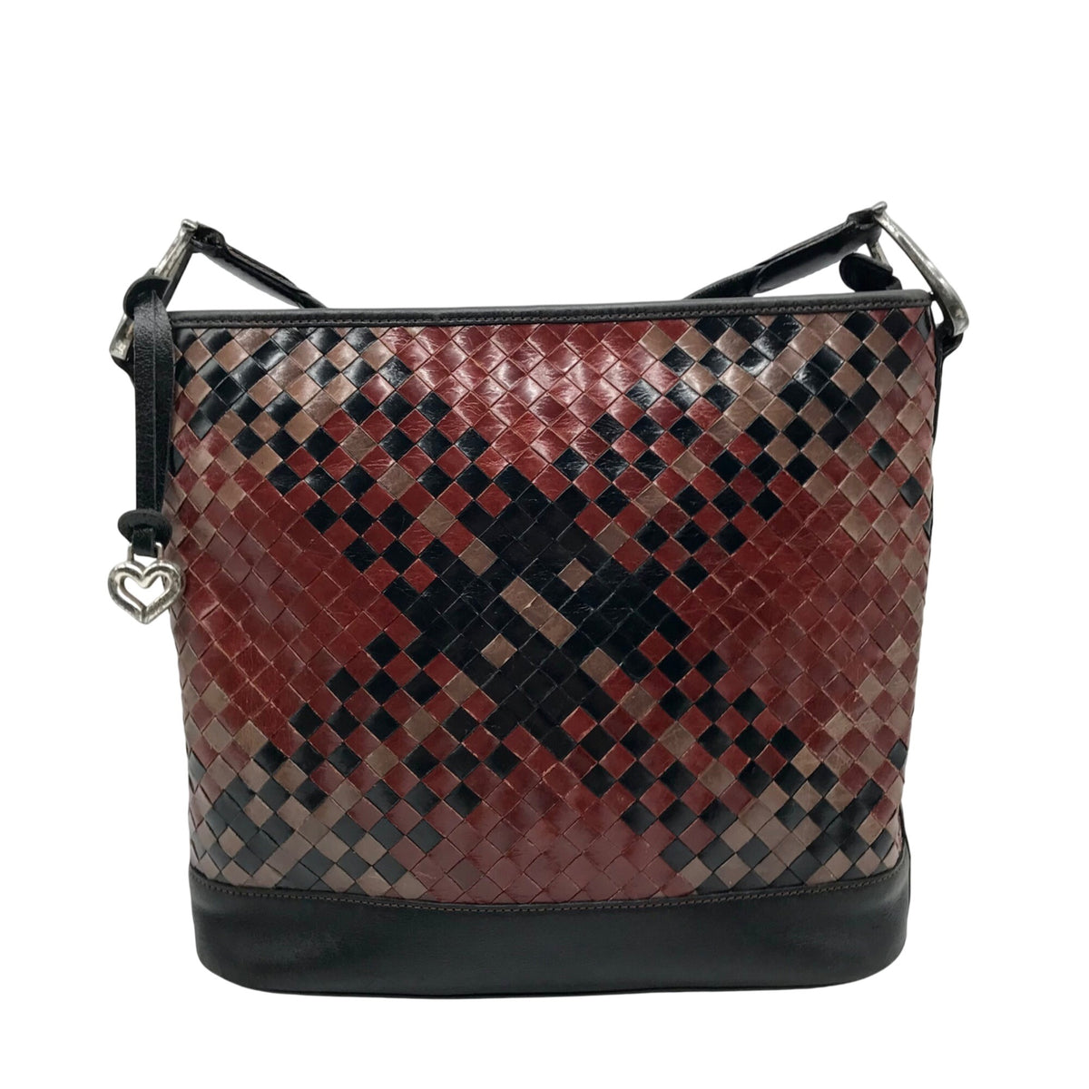 Brighton Patent Leather Vintage Black And Brown Woven Shoulder Bag