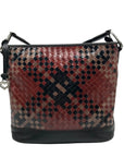 Brighton Patent Leather Vintage Black And Brown Woven Shoulder Bag