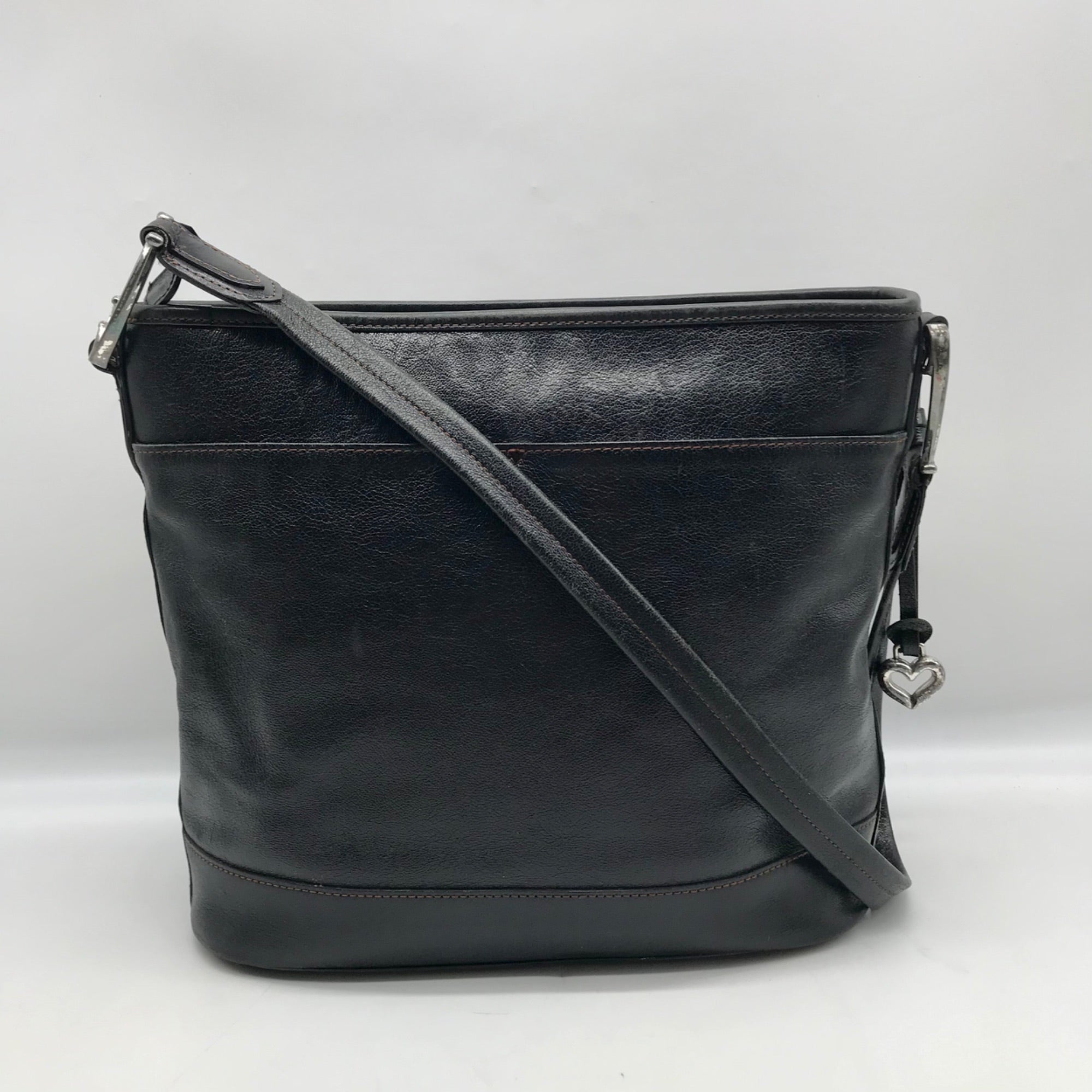Brighton Patent Leather Vintage Black And Brown Woven Shoulder Bag