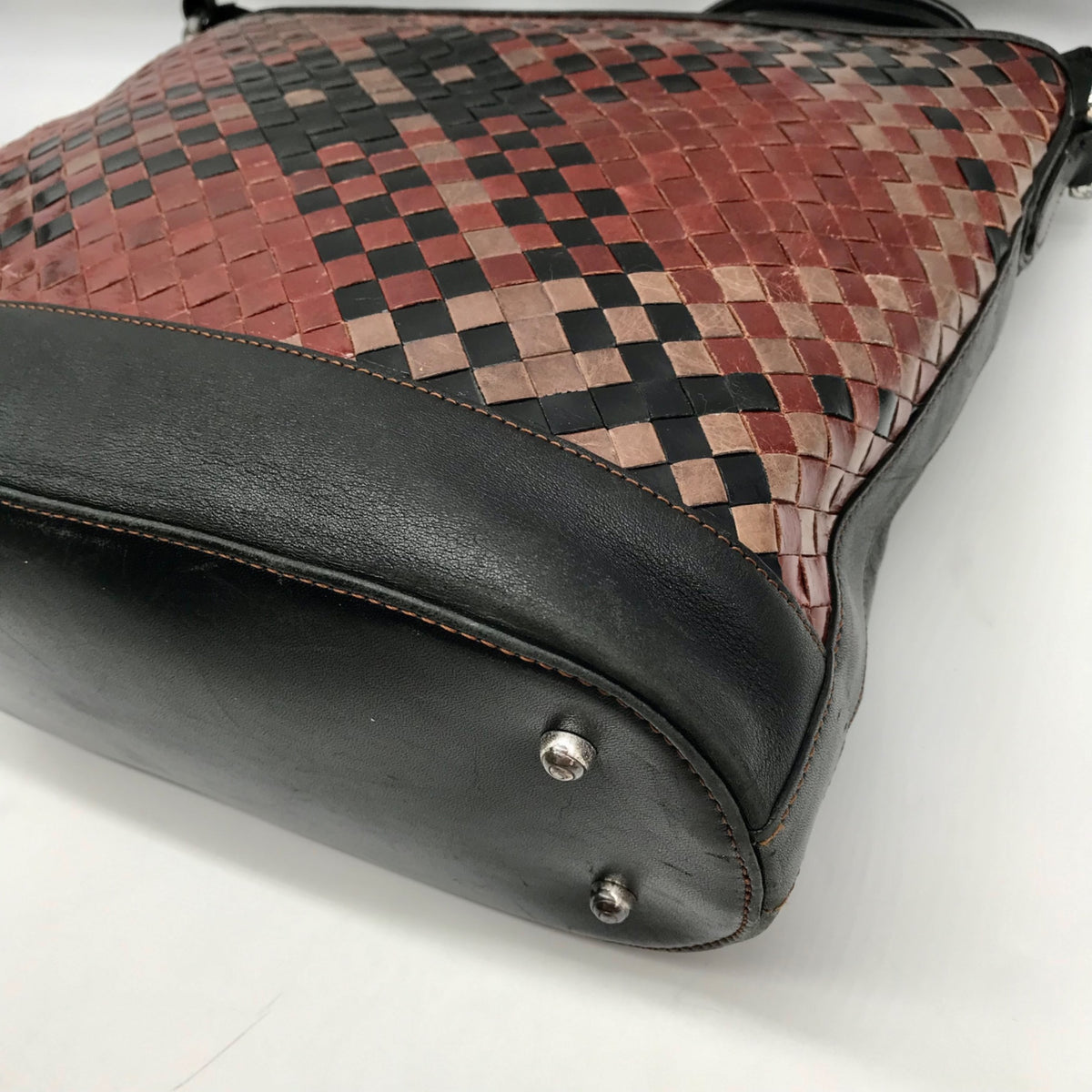 Brighton Patent Leather Vintage Black And Brown Woven Shoulder Bag