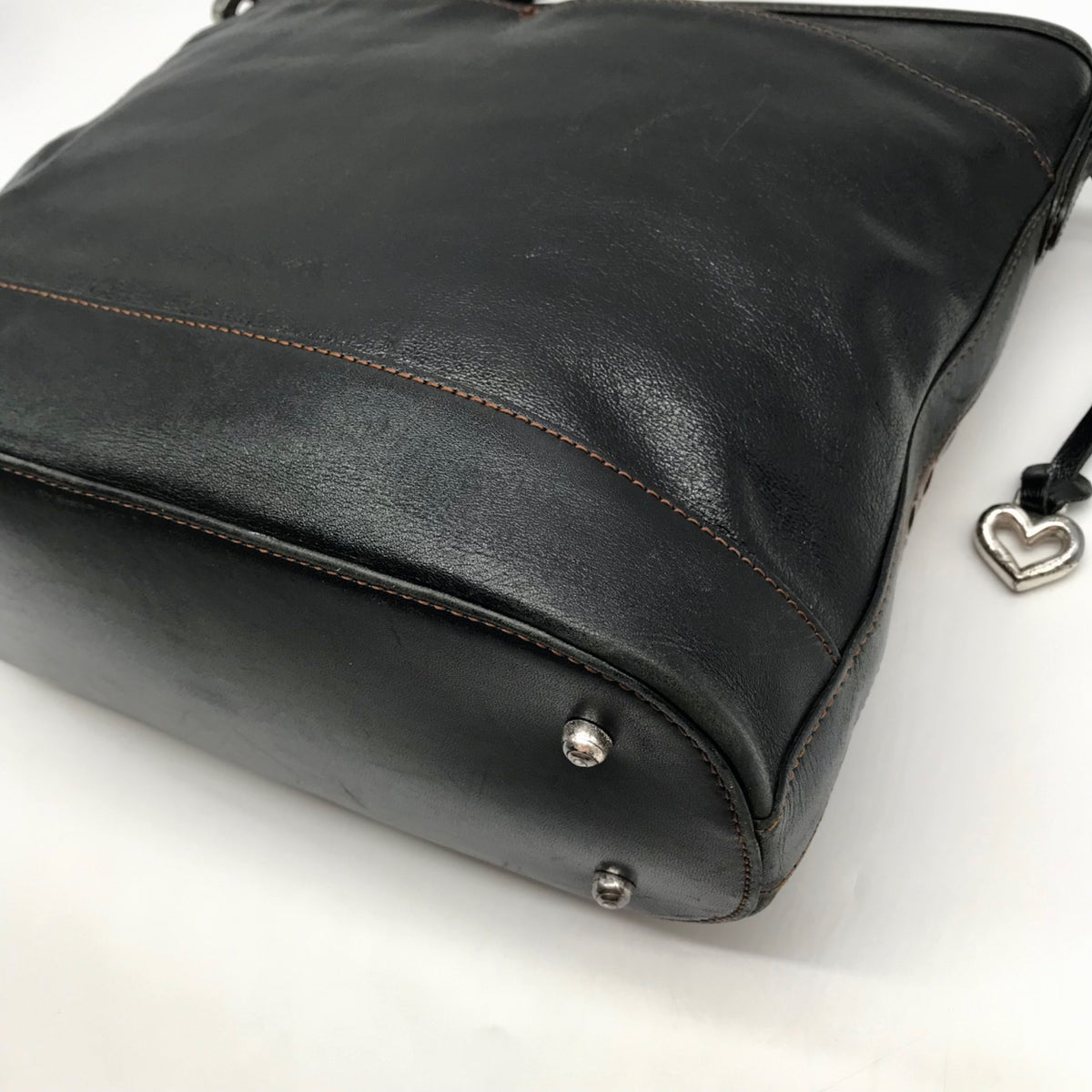 Brighton Patent Leather Vintage Black And Brown Woven Shoulder Bag