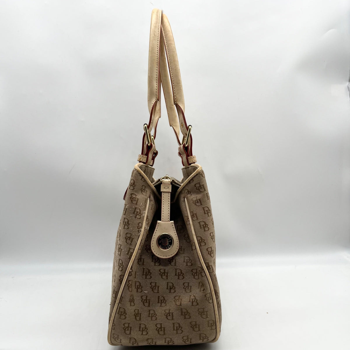 Dooney &amp; Bourke Brown &amp; Tan Monogram Canvas Vintage Satchel