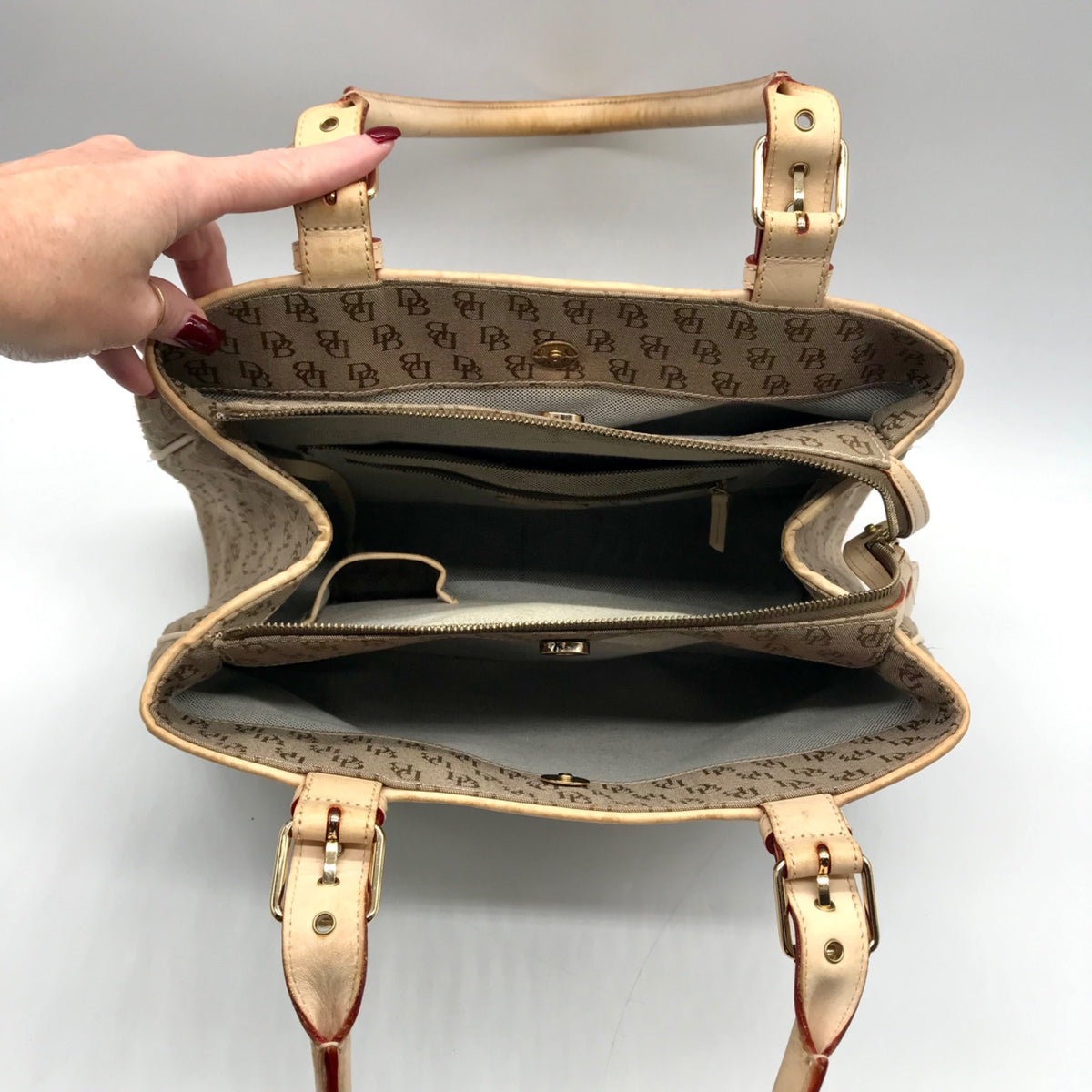 Dooney &amp; Bourke Brown &amp; Tan Monogram Canvas Vintage Satchel