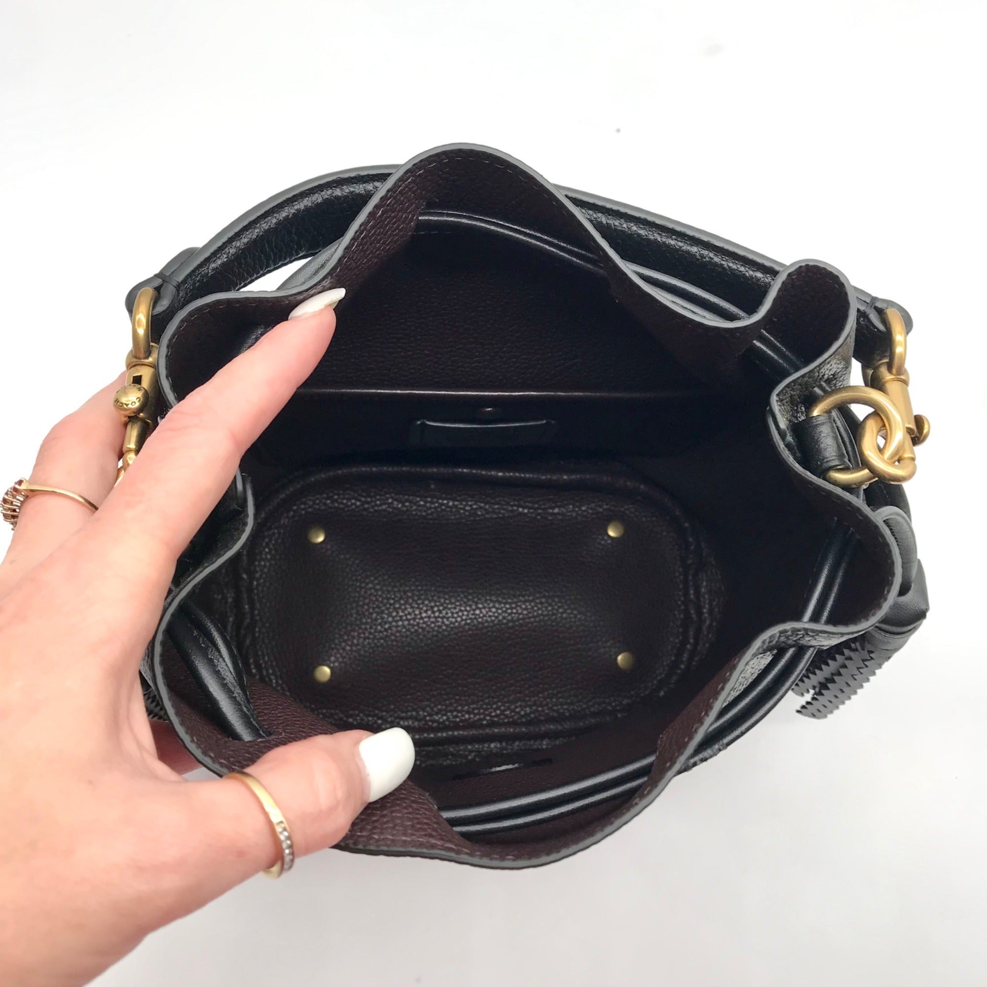 Coach Black Pebbled Leather Lora Whipstitch Bucket Bag 651