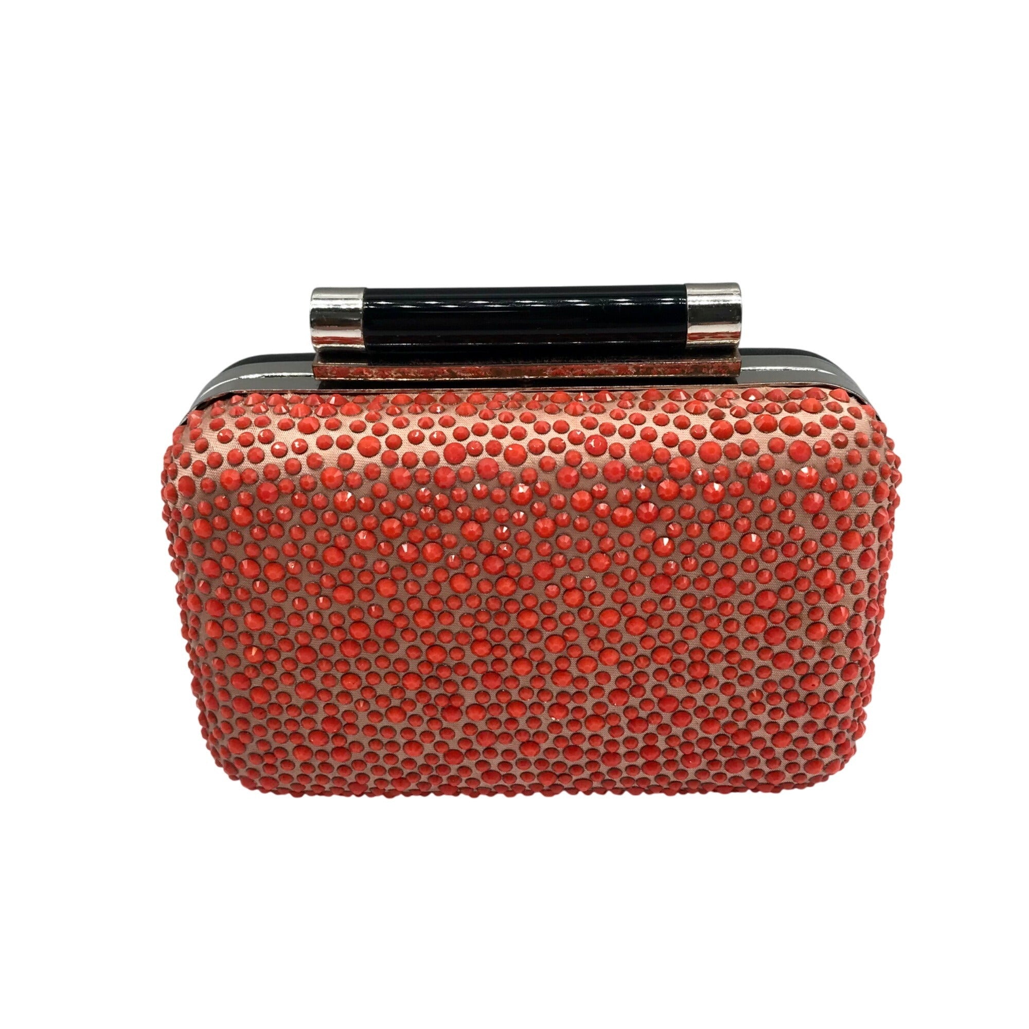 Diane von Furstenberg Bright Coral Small Crystal Embellished Convertible Clutch