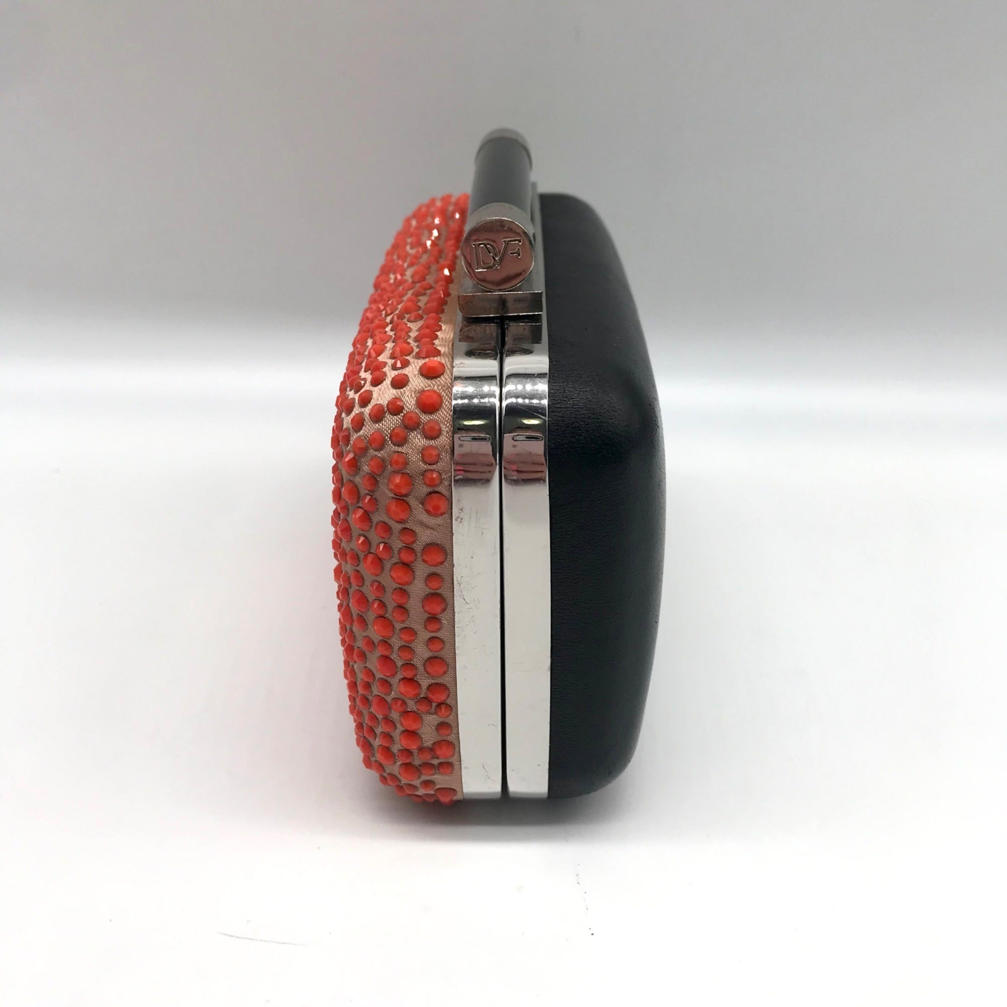Diane von Furstenberg Bright Coral Small Crystal Embellished Convertible Clutch