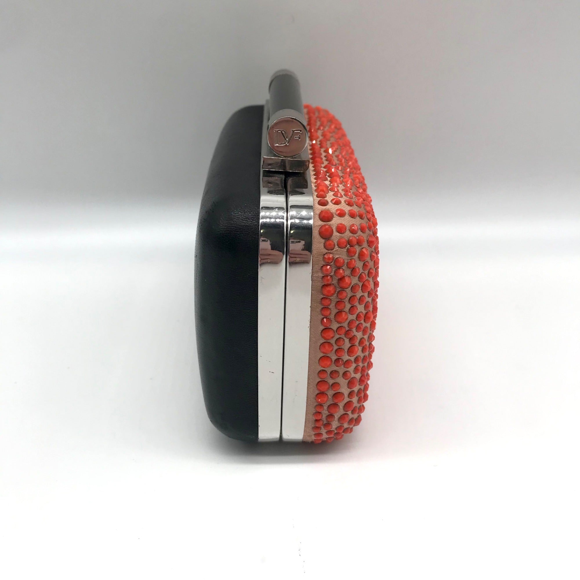Diane von Furstenberg Bright Coral Small Crystal Embellished Convertible Clutch