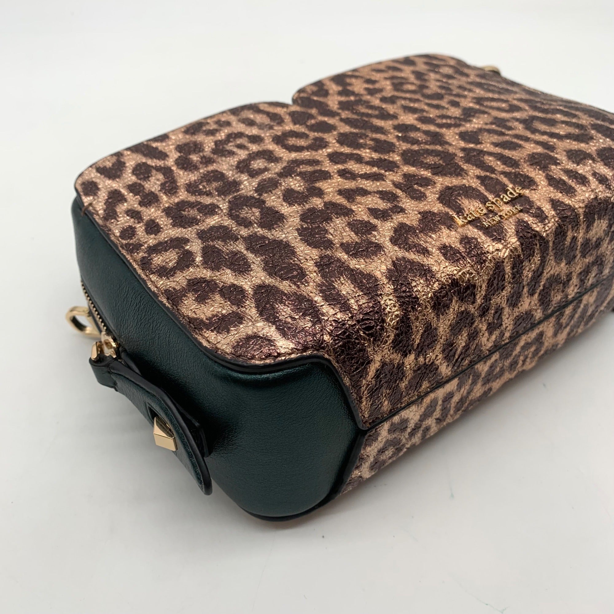 Kate Spade Candid Metallic Leopard Italian Leather Medium Camera Bag