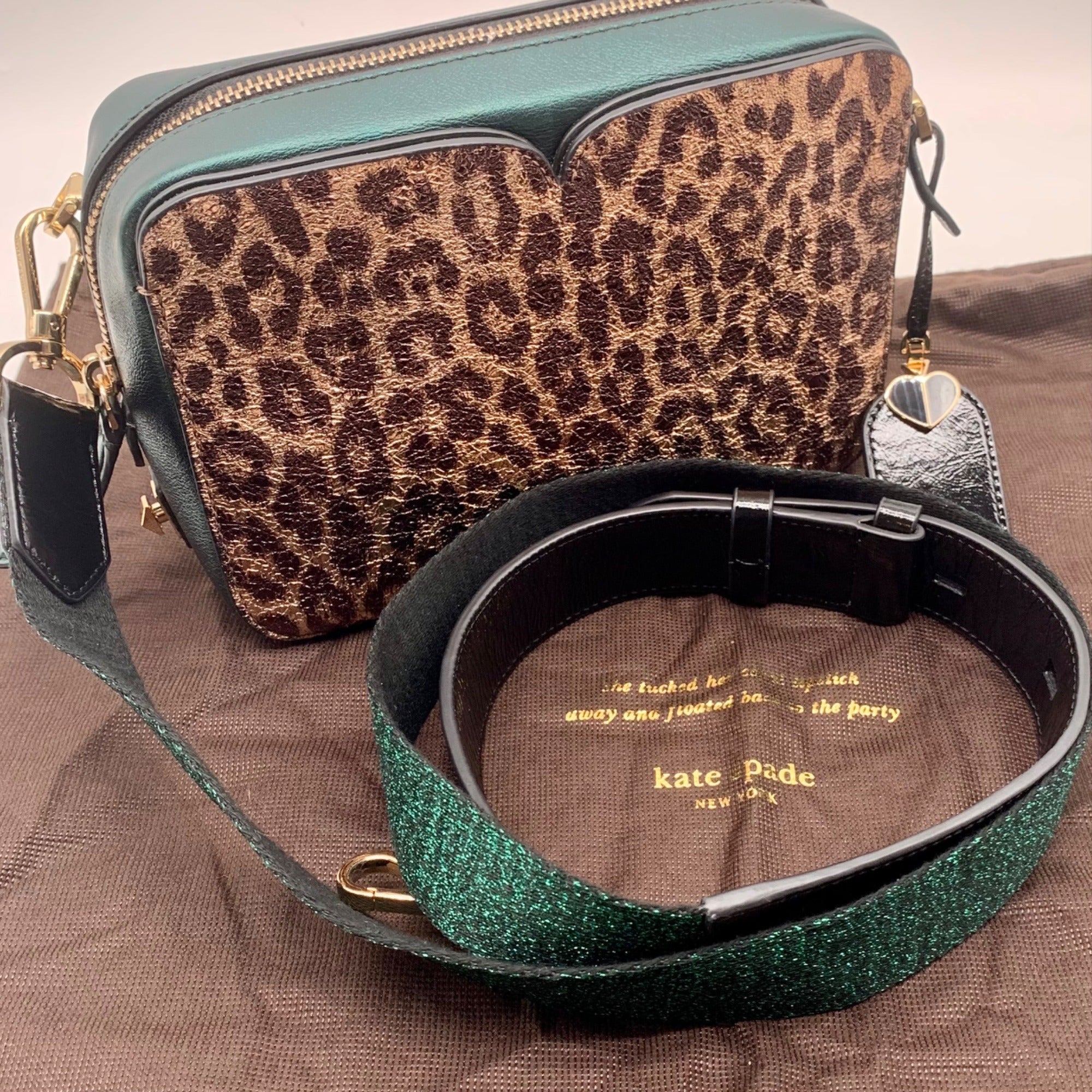 Kate Spade Candid Metallic Leopard Italian Leather Medium Camera Bag