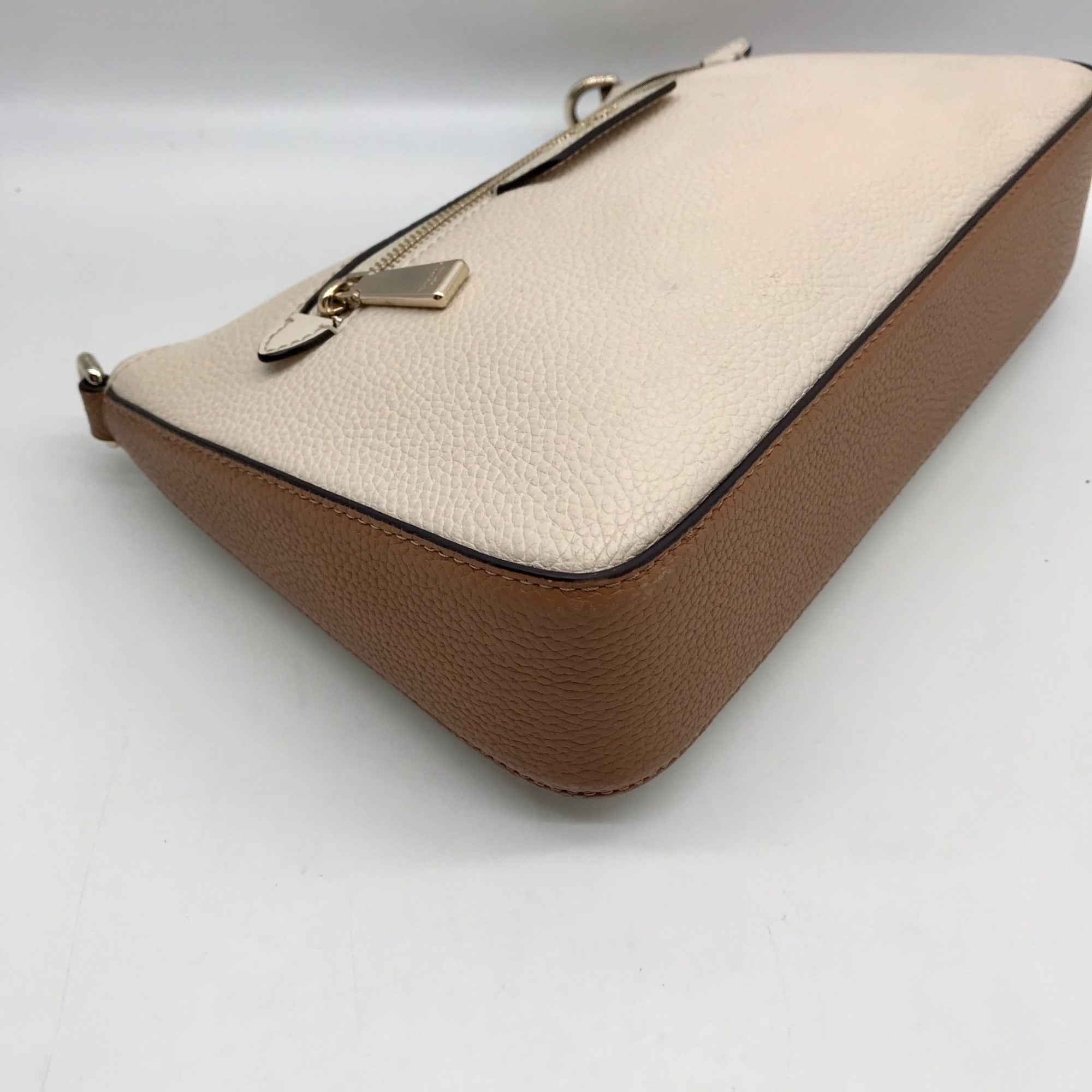 Kate Spade Beige And Brown Pebbled Leather Convertible Husdson Shoulder Bag