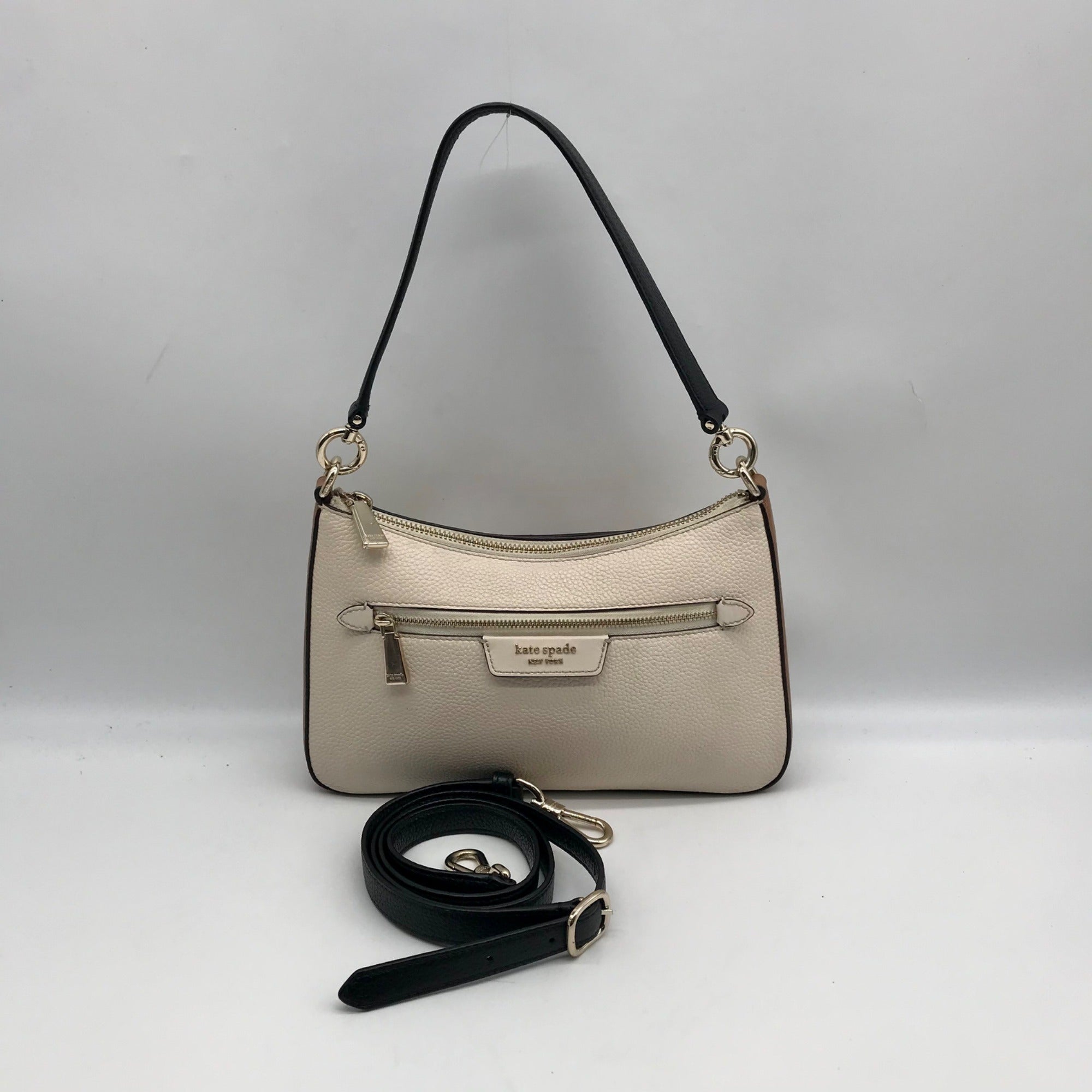 Kate Spade Beige And Brown Pebbled Leather Convertible Husdson Shoulder Bag