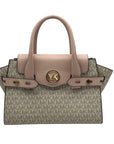 Michael Kors Carmen Vanilla/Powder Blush Signature Canvas Medium Belted Satchel