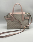 Michael Kors Carmen Vanilla/Powder Blush Signature Canvas Medium Belted Satchel