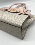 Michael Kors Carmen Vanilla/Powder Blush Signature Canvas Medium Belted Satchel