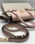 Michael Kors Carmen Vanilla/Powder Blush Signature Canvas Medium Belted Satchel