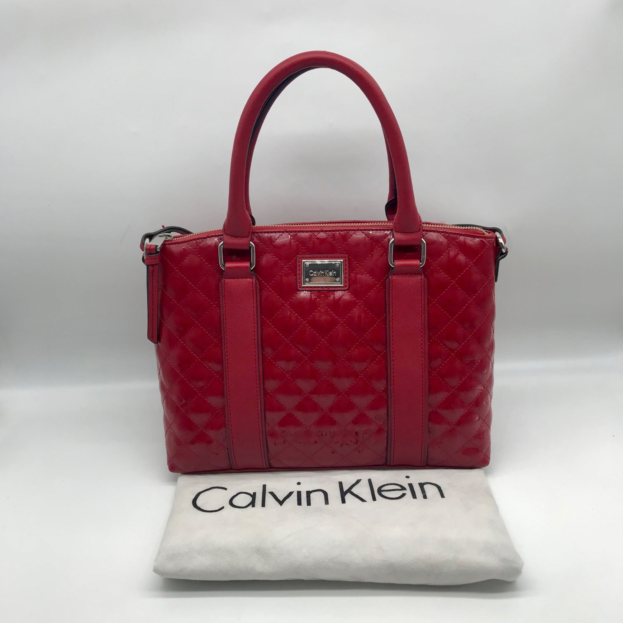 Calvin Klein Red Quilted Convertible Satchel