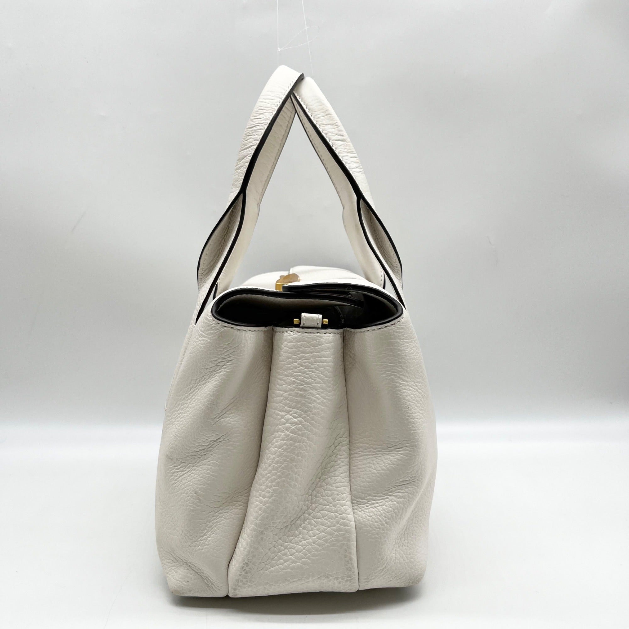 Donna Karan Brilliant White Pebbled Leather Amagansett Convertible Satchel Bag
