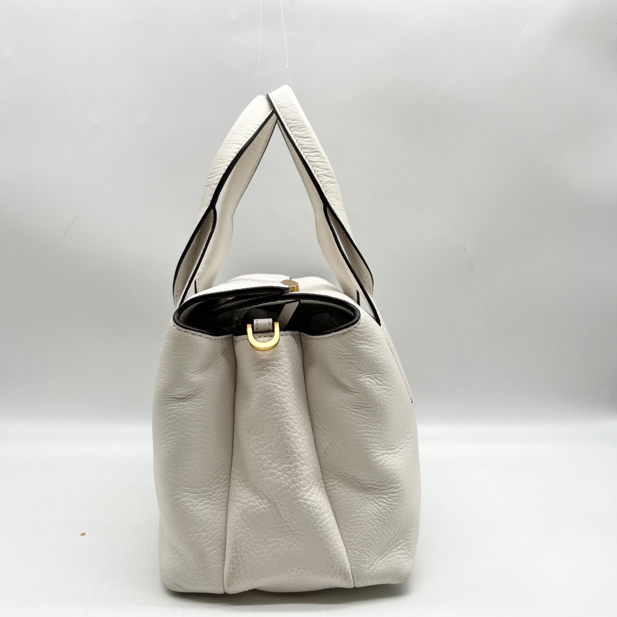 Donna Karan Brilliant White Pebbled Leather Amagansett Convertible Satchel Bag