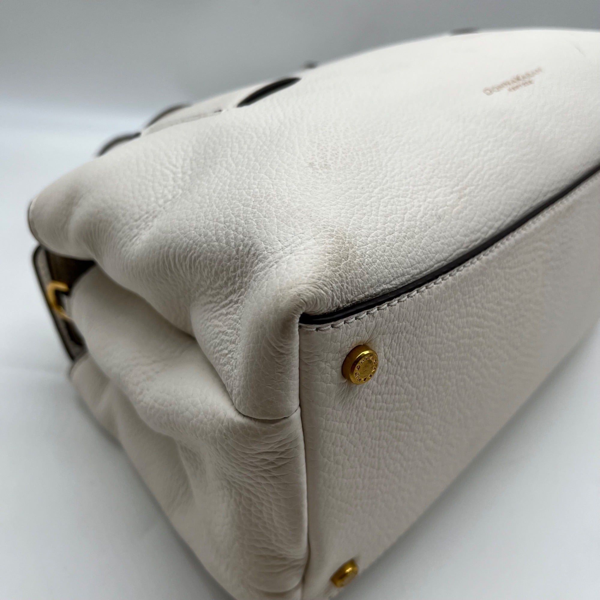 Donna Karan Brilliant White Pebbled Leather Amagansett Convertible Satchel Bag