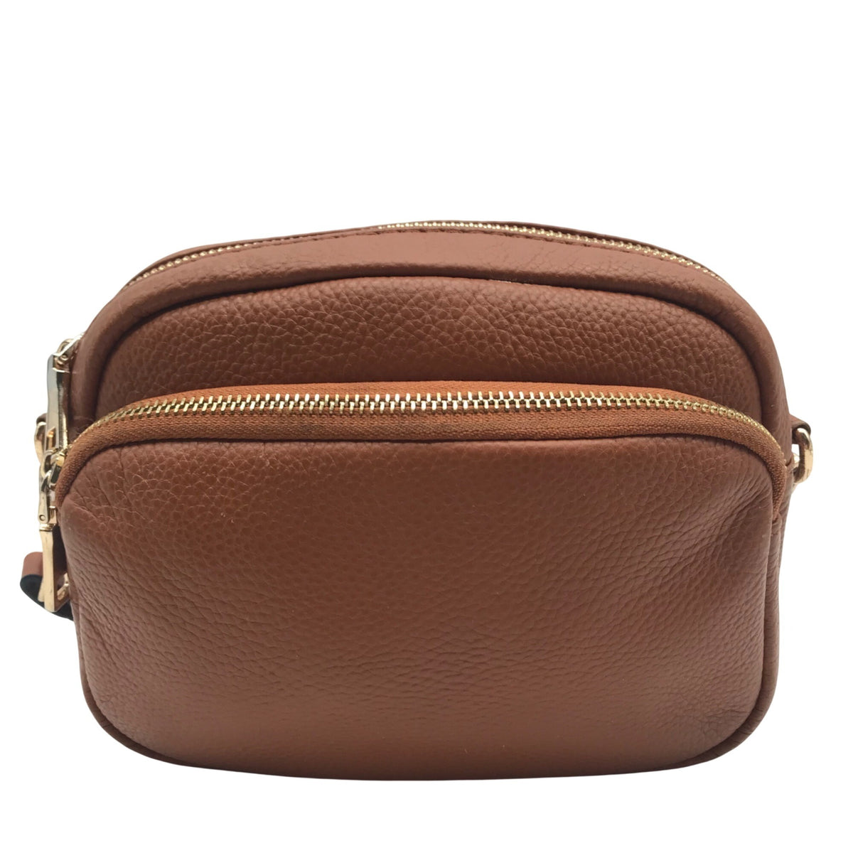 Pom Pom Brown Pebbled Leather Crossbody Bag