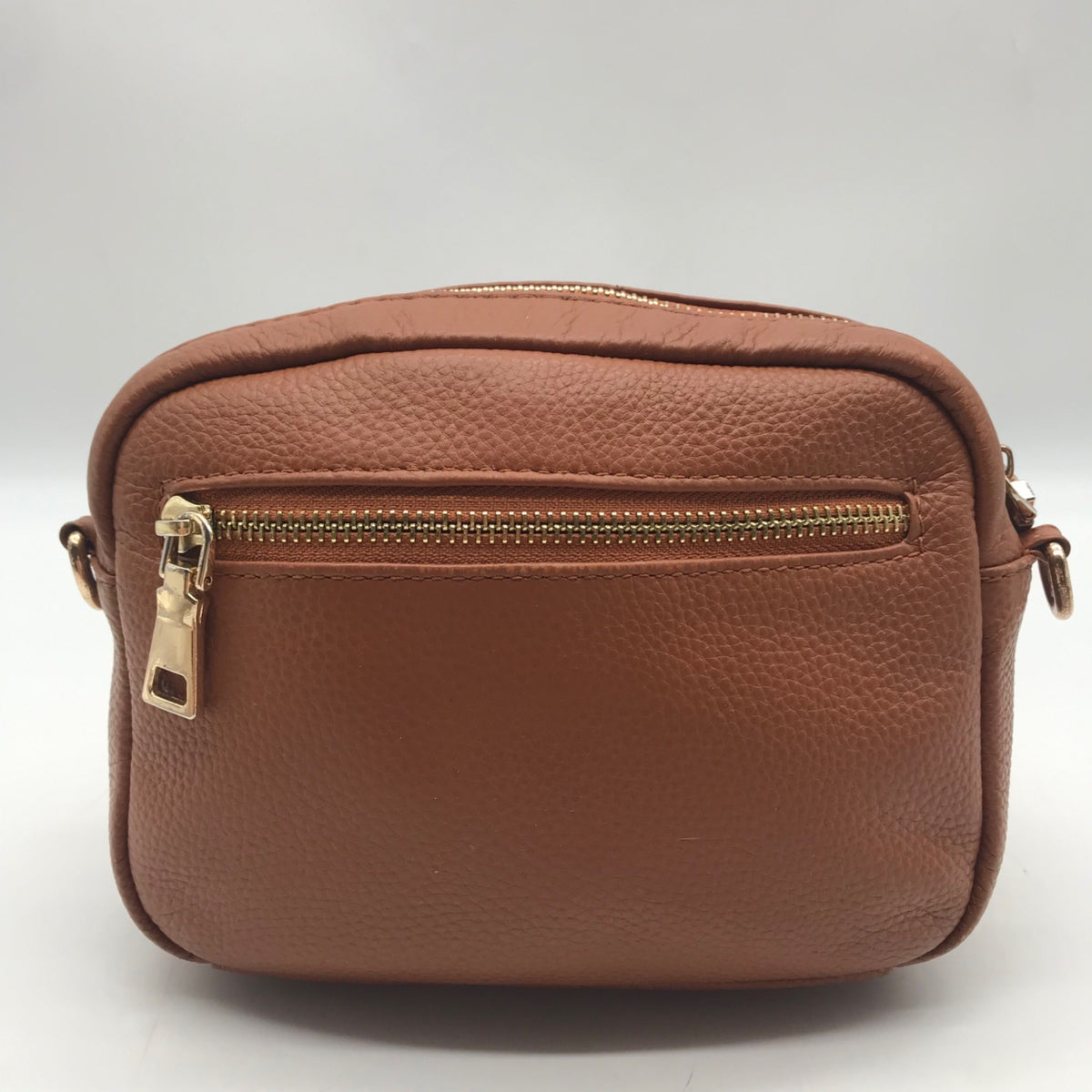 Pom Pom Brown Pebbled Leather Crossbody Bag