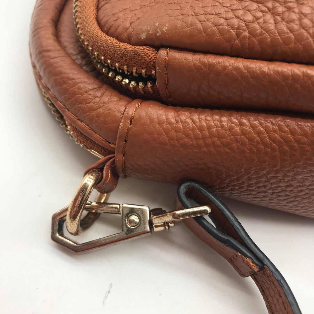 Pom Pom Brown Pebbled Leather Crossbody Bag